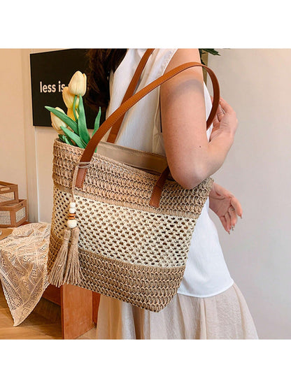 Women Large Capacity Tote Bag Fashion Tassel Beach Shoulder Bag Handbag For Travel Daily Shopping