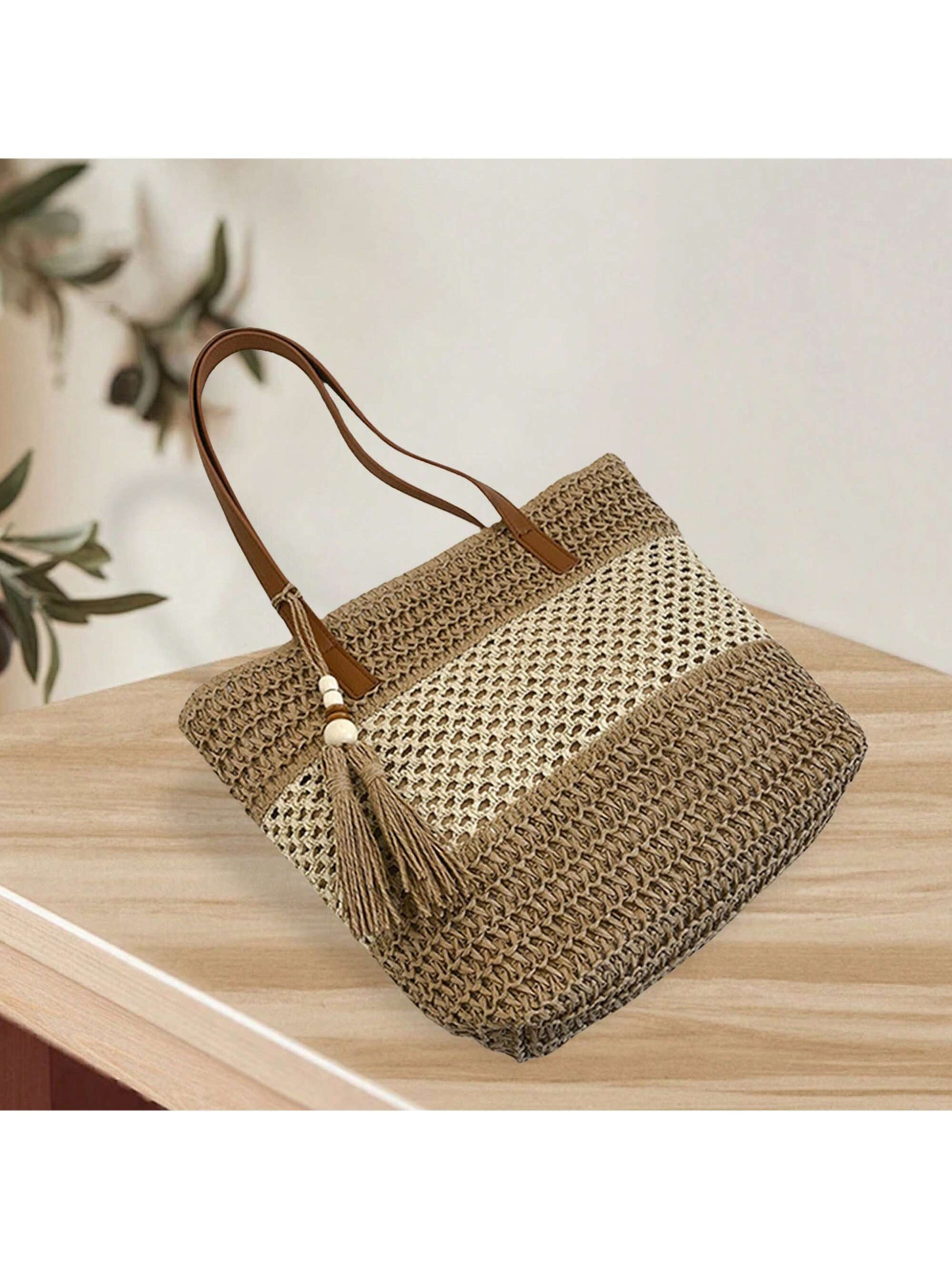 Women Large Capacity Tote Bag Fashion Tassel Beach Shoulder Bag Handbag For Travel Daily Shopping