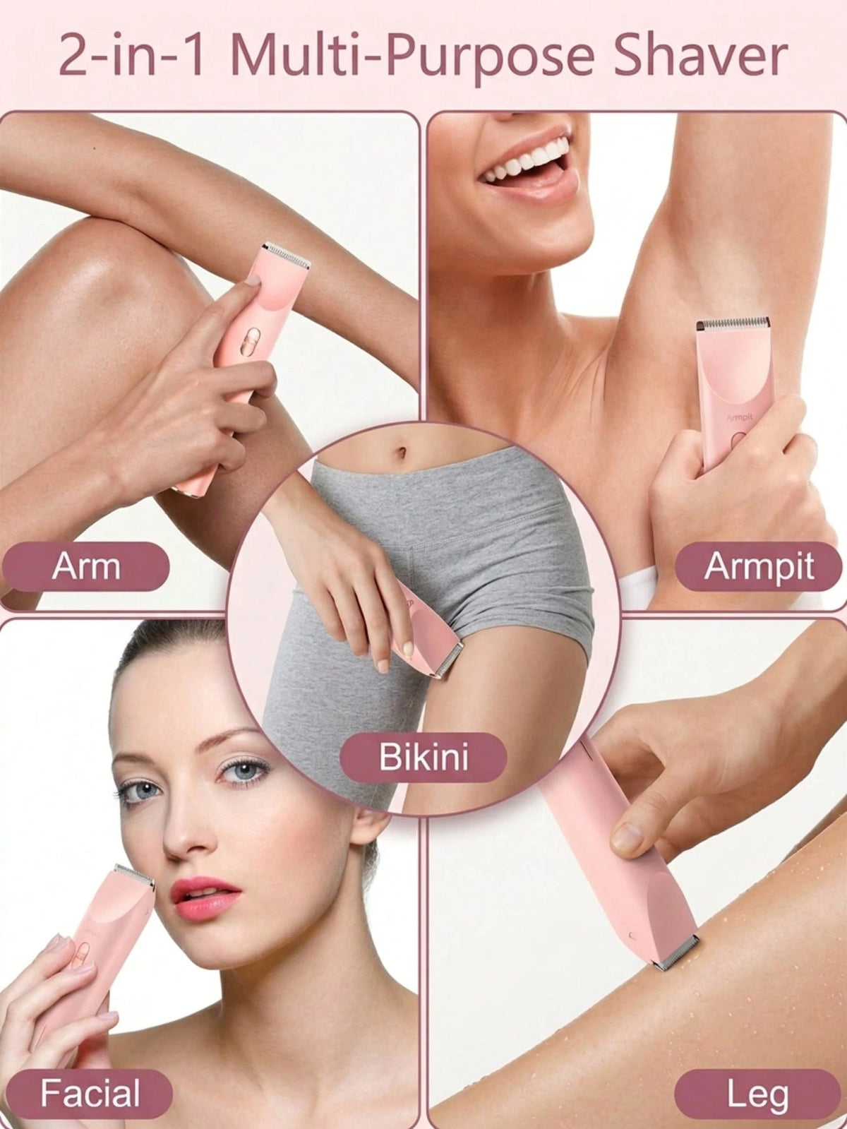 Women's 2-In-1 Dual-Head Electric Trimmer & Shaver, Wet & Dry Use, Full Body Hair Removal, Suitable For Bikini Line, Underarms, Legs, Arms And Face, Long Battery Life, Can Remove Facial Hair, Adjustab