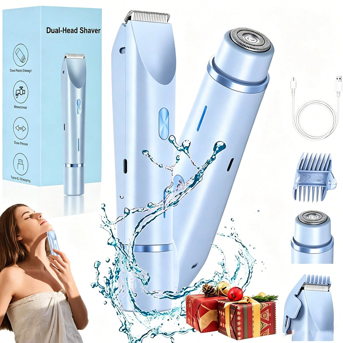 Women's 2-In-1 Dual-Head Electric Trimmer & Shaver, Wet & Dry Use, Full Body Hair Removal, Suitable For Bikini Line, Underarms, Legs, Arms And Face, Long Battery Life, Can Remove Facial Hair, Adjustab