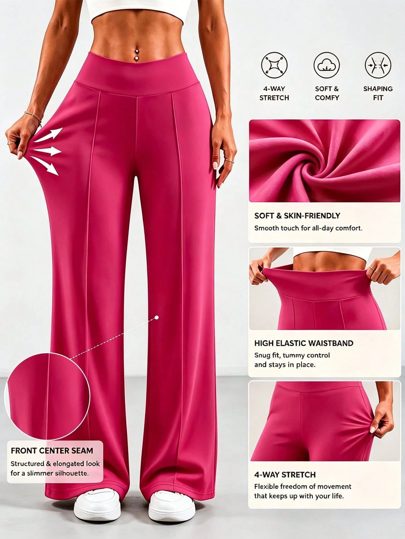 Women's All-Season Casual Straight-Leg Pants, Silky Knit Fabric, Cool, Elastic, Quick-Dry, High-Waist Casual Loose Wide-Leg Pants Sports