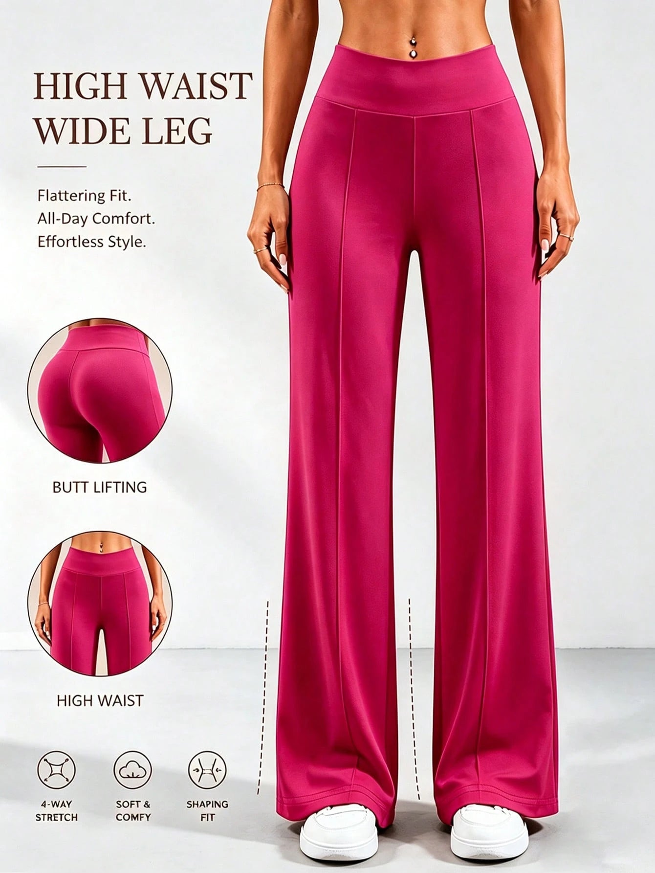 Women's All-Season Casual Straight-Leg Pants, Silky Knit Fabric, Cool, Elastic, Quick-Dry, High-Waist Casual Loose Wide-Leg Pants Sports
