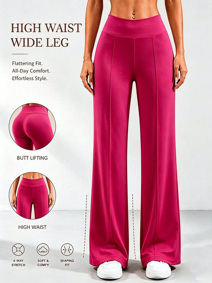 Women's All-Season Casual Straight-Leg Pants, Silky Knit Fabric, Cool, Elastic, Quick-Dry, High-Waist Casual Loose Wide-Leg Pants Sports