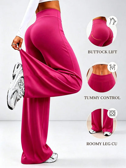 Women's All-Season Casual Straight-Leg Pants, Silky Knit Fabric, Cool, Elastic, Quick-Dry, High-Waist Casual Loose Wide-Leg Pants Sports