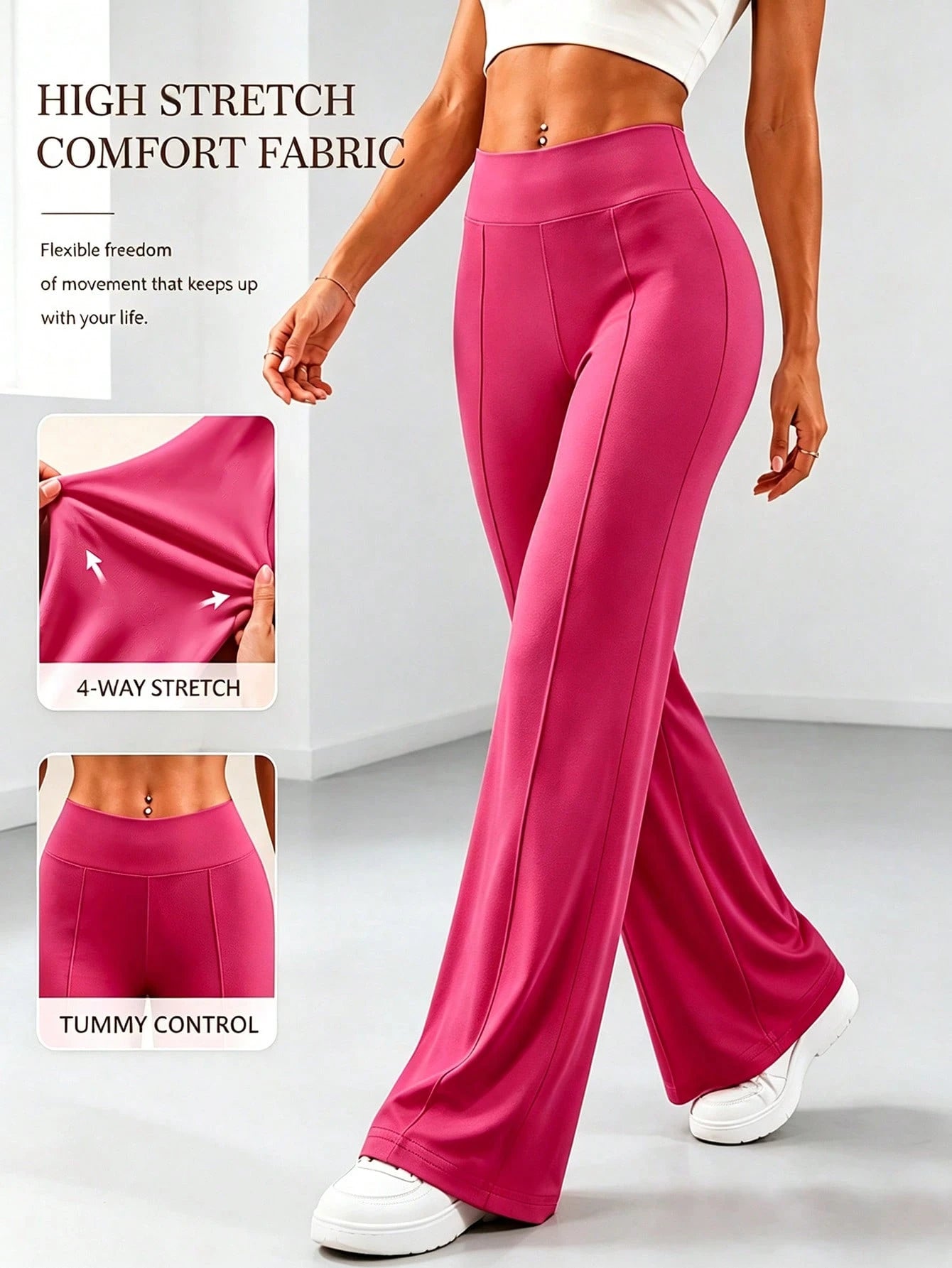 Women's All-Season Casual Straight-Leg Pants, Silky Knit Fabric, Cool, Elastic, Quick-Dry, High-Waist Casual Loose Wide-Leg Pants Sports