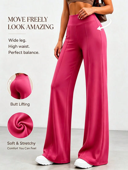 Women's All-Season Casual Straight-Leg Pants, Silky Knit Fabric, Cool, Elastic, Quick-Dry, High-Waist Casual Loose Wide-Leg Pants Sports