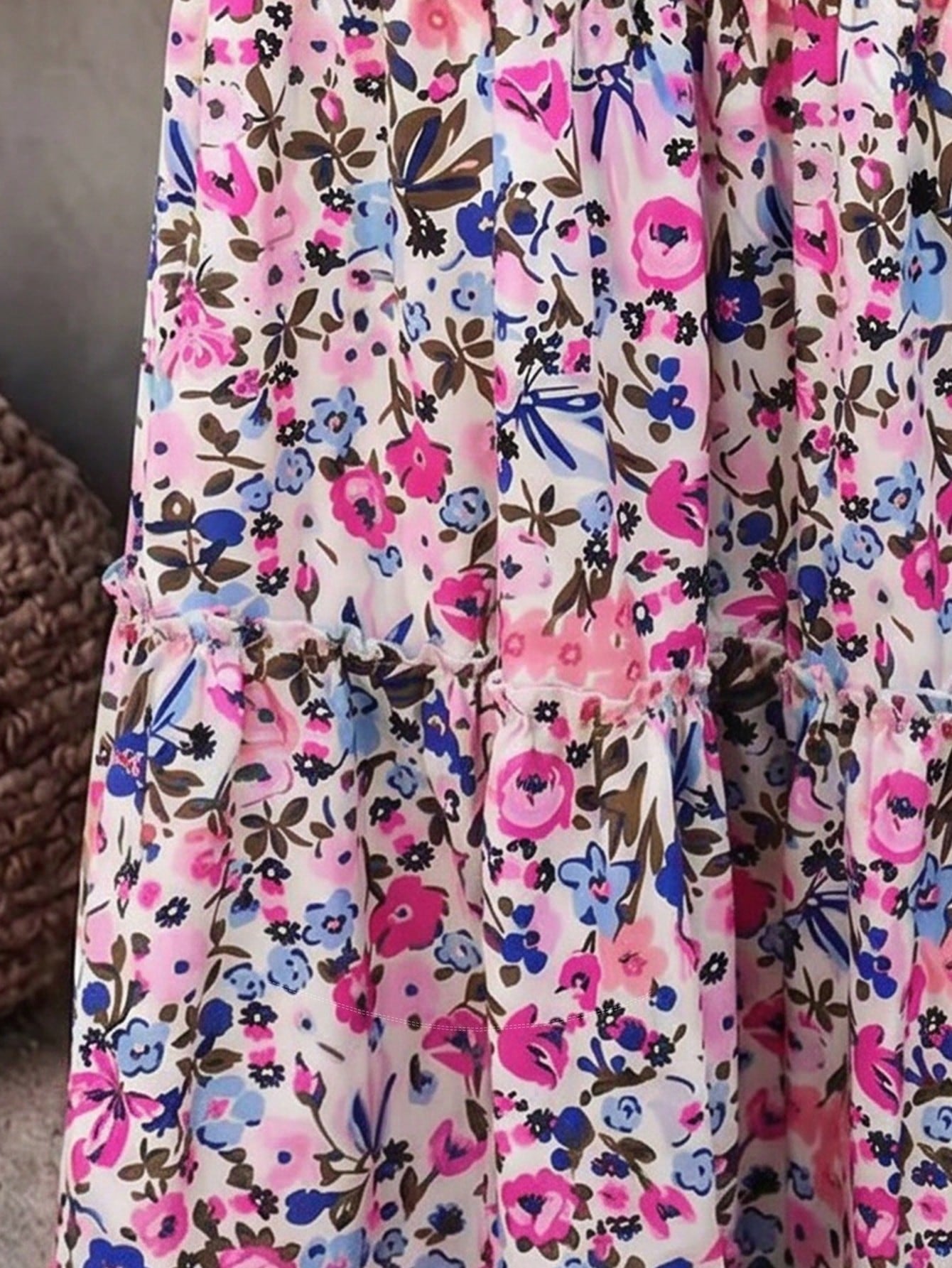 Women's Bohemian Style Maxi Skirt, Made Of Woven Fabric With Floral Print, Layered Ruffle Hem Design, Casual & Elegant Summer