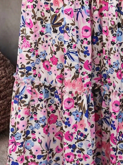 Women's Bohemian Style Maxi Skirt, Made Of Woven Fabric With Floral Print, Layered Ruffle Hem Design, Casual & Elegant Summer