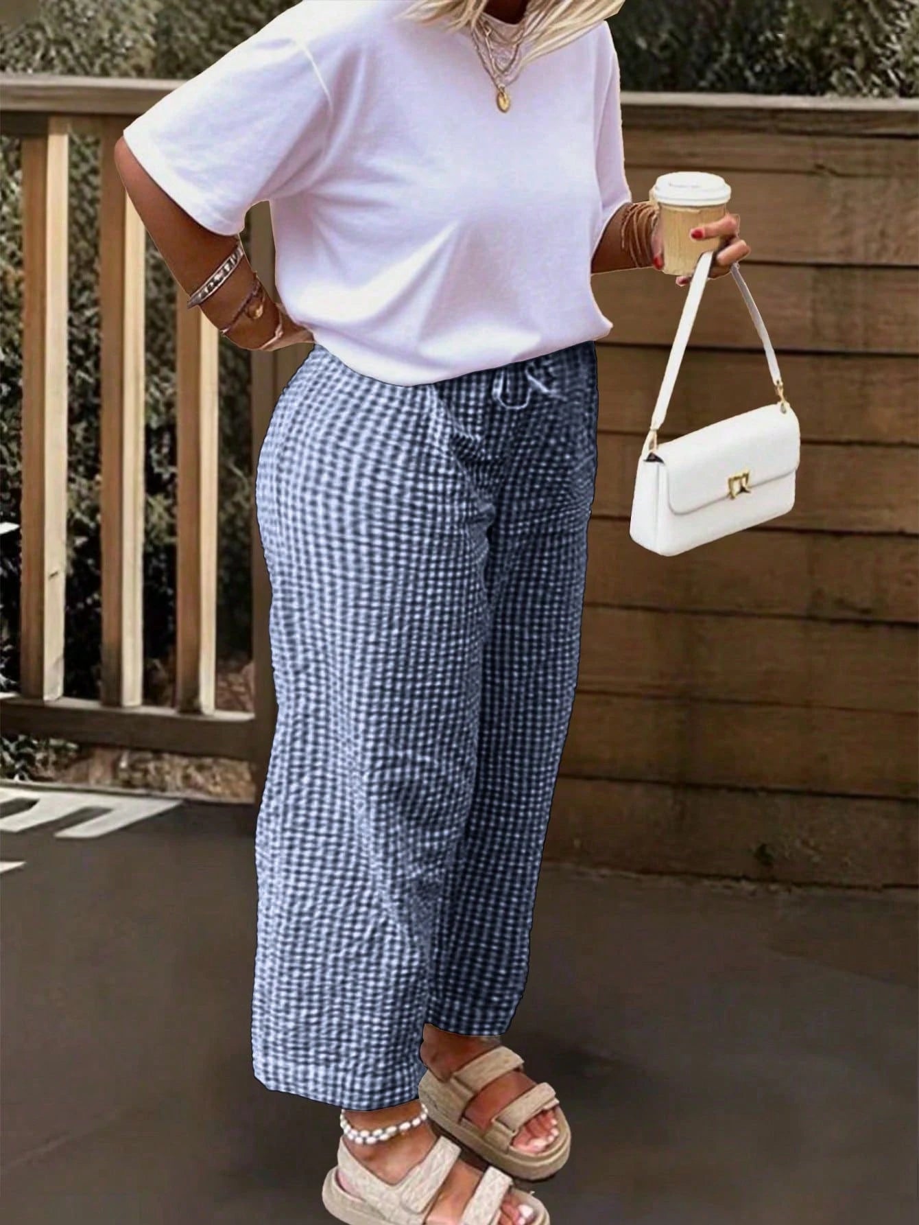 Women's Bohemian Style Striped Wide-Leg Pants Mixed Plaid Design Loose Fit Fashionable From Coachella Music Festival To Derby Day Summer, Palazzo