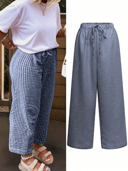 Women's Bohemian Style Striped Wide-Leg Pants Mixed Plaid Design Loose Fit Fashionable From Coachella Music Festival To Derby Day Summer, Palazzo