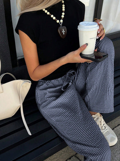 Women's Bohemian Style Striped Wide-Leg Pants Mixed Plaid Design Loose Fit Fashionable From Coachella Music Festival To Derby Day Summer, Palazzo