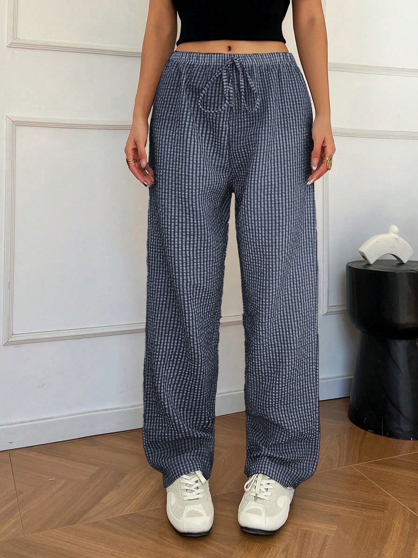 Women's Bohemian Style Striped Wide-Leg Pants Mixed Plaid Design Loose Fit Fashionable From Coachella Music Festival To Derby Day Summer, Palazzo