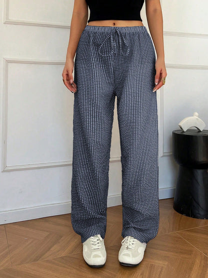 Women's Bohemian Style Striped Wide-Leg Pants Mixed Plaid Design Loose Fit Fashionable From Coachella Music Festival To Derby Day Summer, Palazzo
