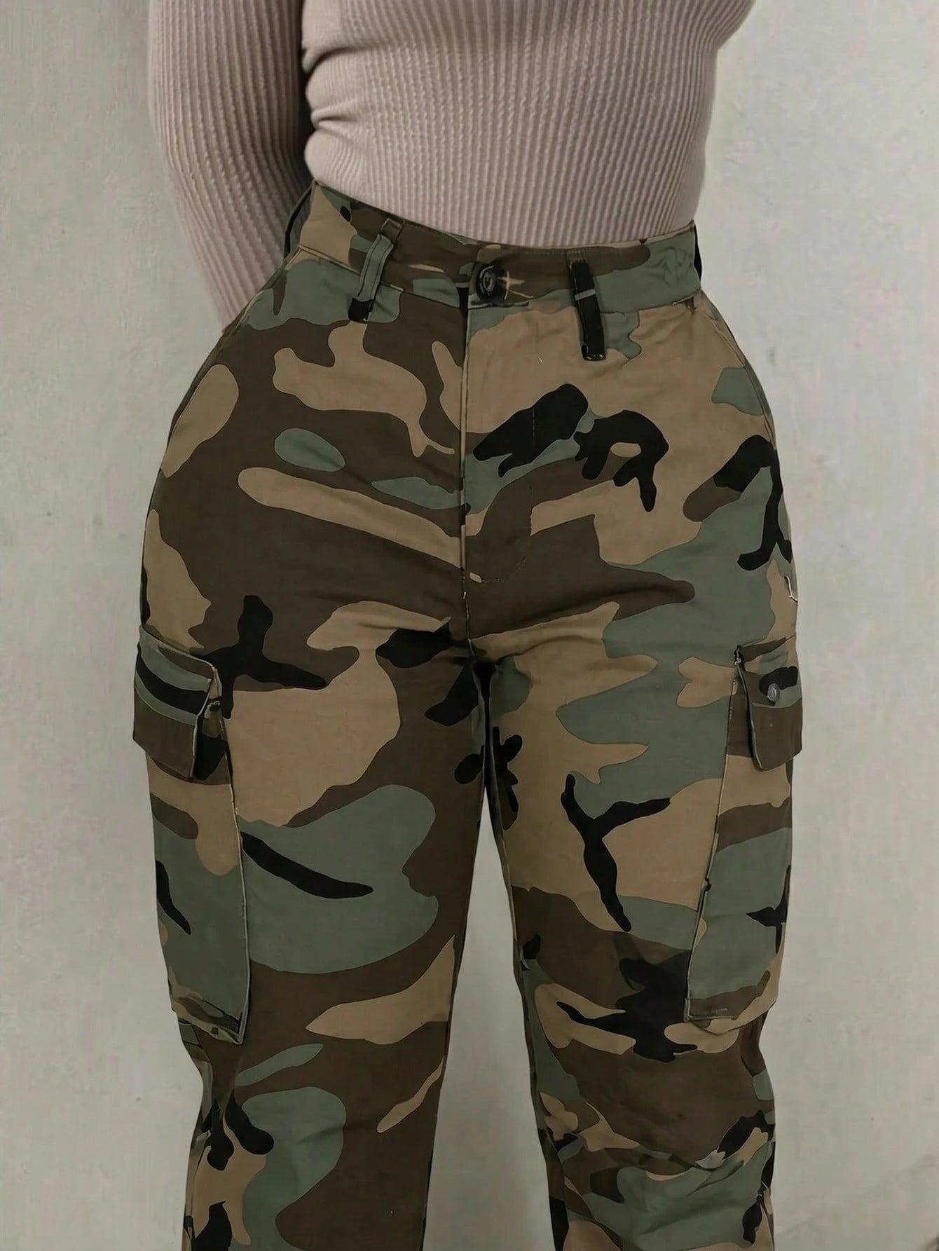 Women's Camouflage High Waist Cargo Pants, Multi-Pocket Wide Leg Trousers, Streetwear & Y2K Daily Outfits
