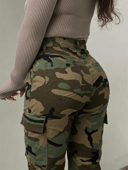 Women's Camouflage High Waist Cargo Pants, Multi-Pocket Wide Leg Trousers, Streetwear & Y2K Daily Outfits
