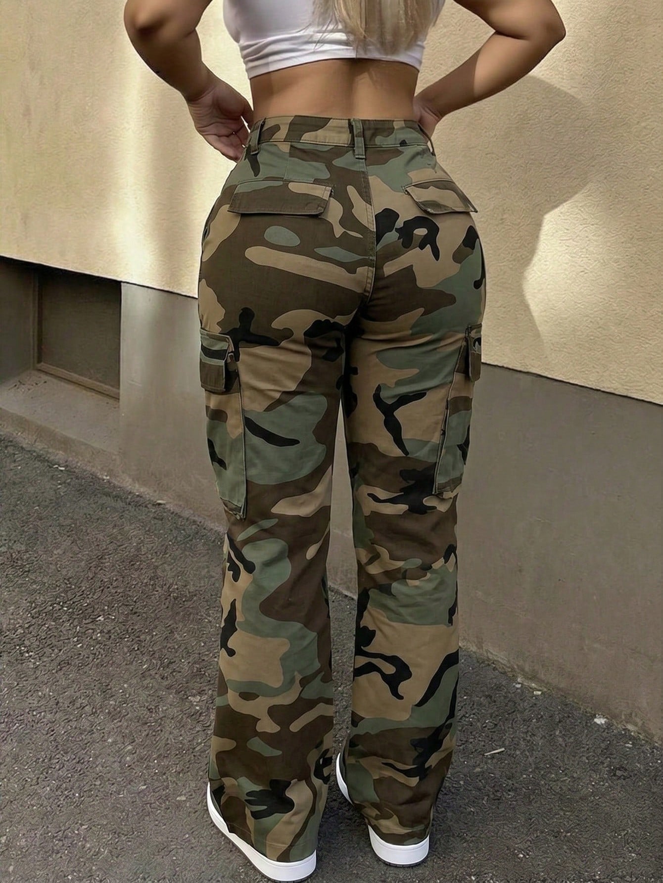 Women's Camouflage High Waist Cargo Pants, Multi-Pocket Wide Leg Trousers, Streetwear & Y2K Daily Outfits