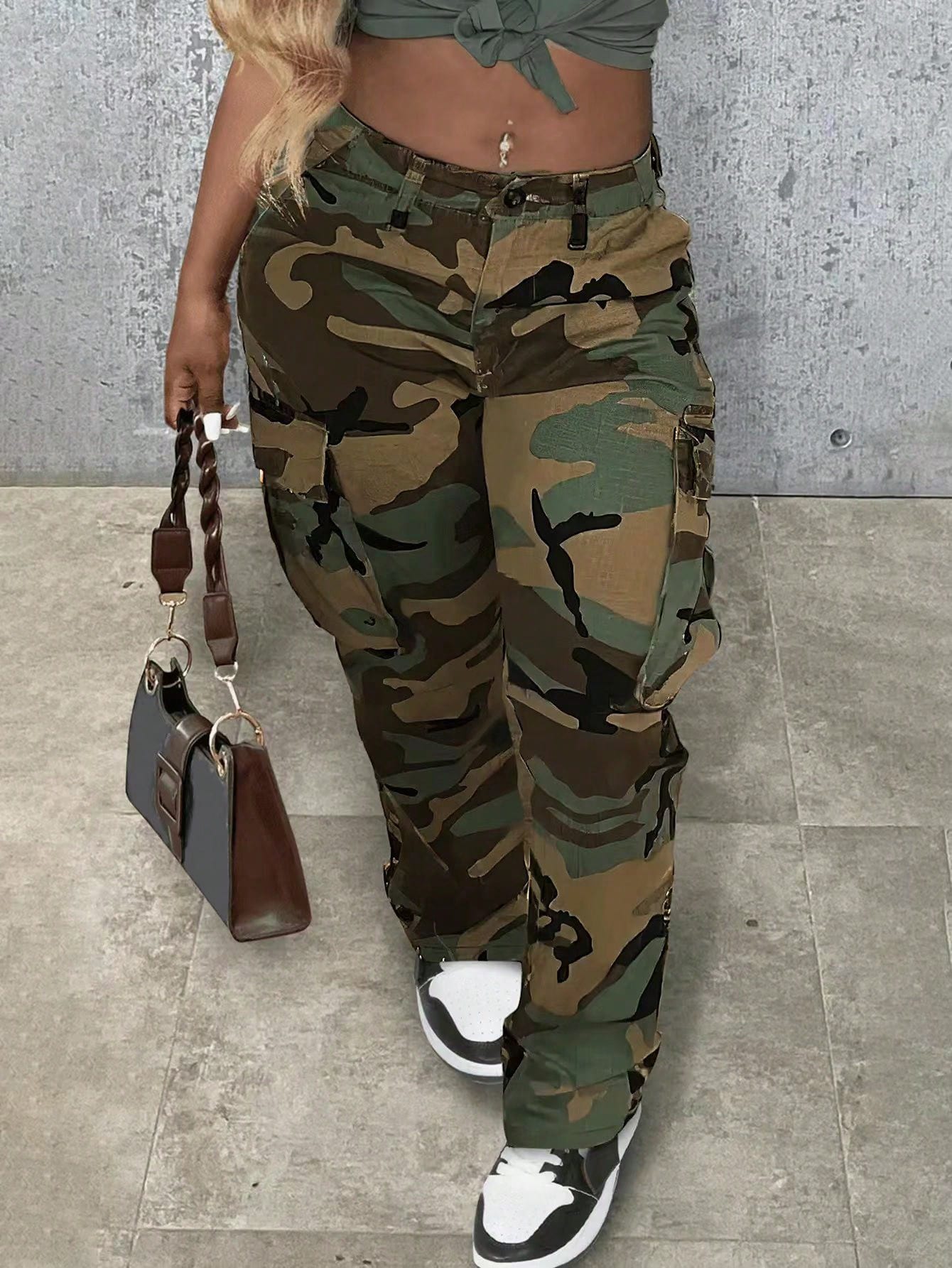 Women's Casual Camo Print Straight Cargo Pants