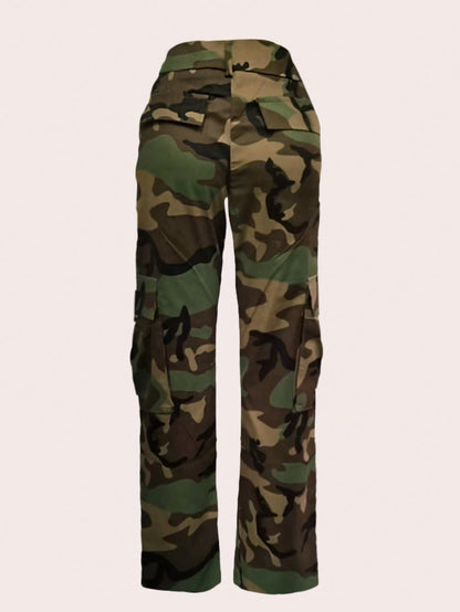 Women's Casual Camo Print Straight Cargo Pants
