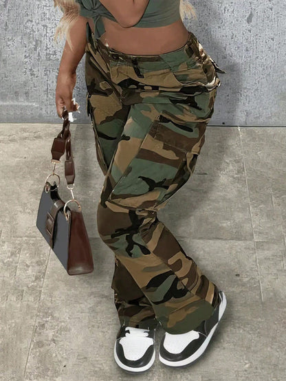 Women's Casual Camo Print Straight Cargo Pants
