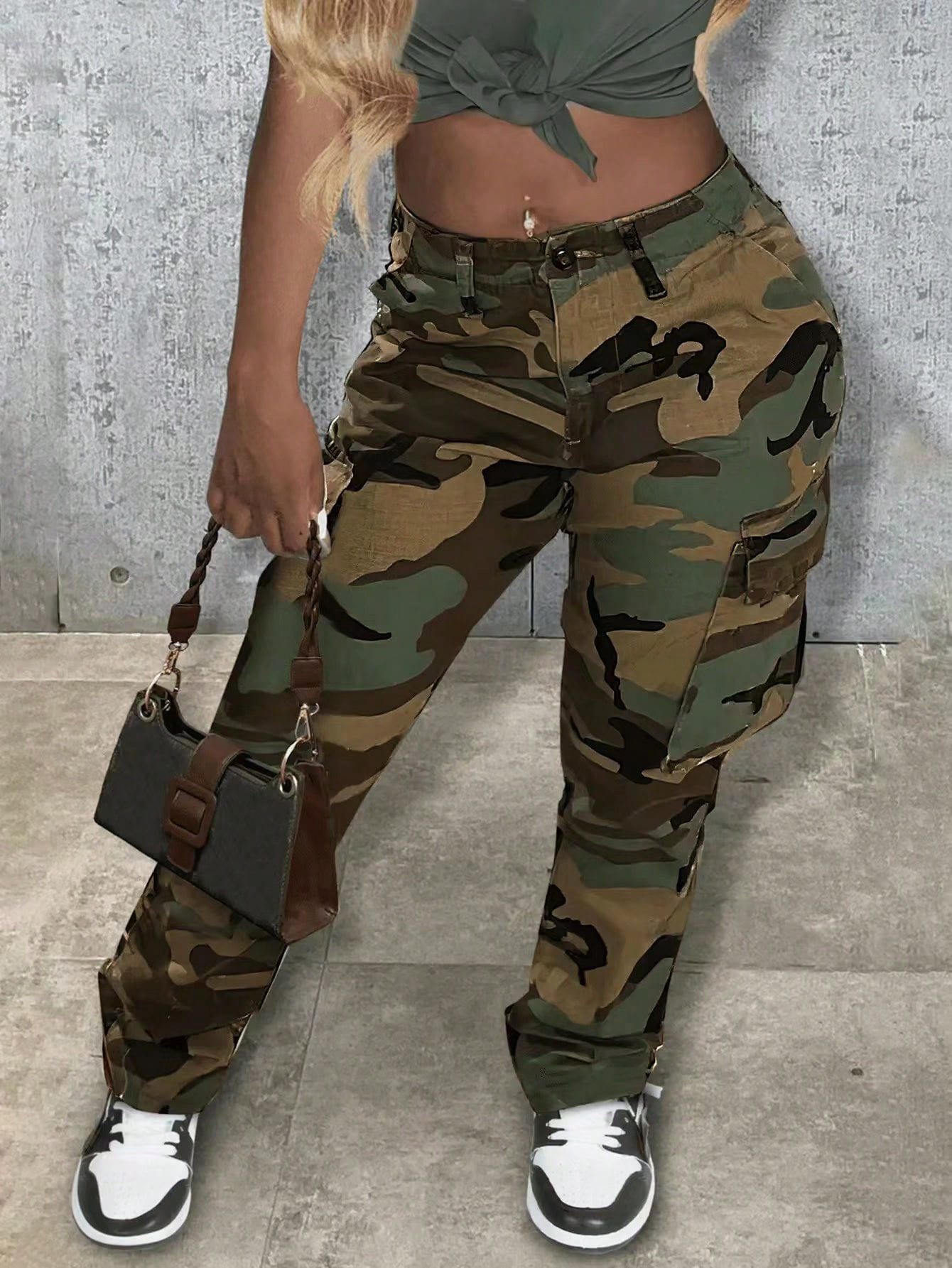 Women's Casual Camo Print Straight Cargo Pants