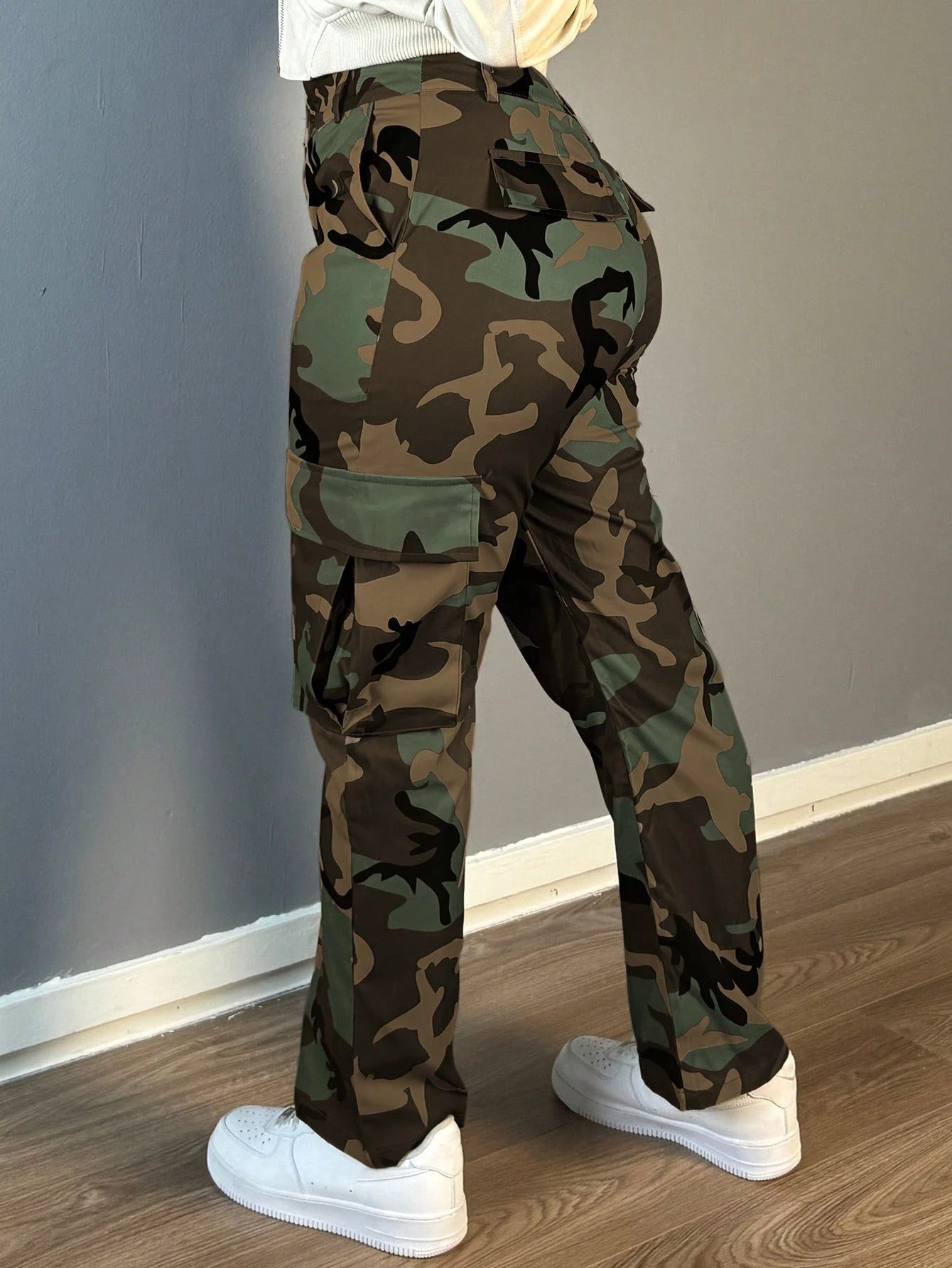 Women's Casual Camo Print Straight Cargo Pants