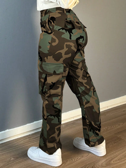 Women's Casual Camo Print Straight Cargo Pants