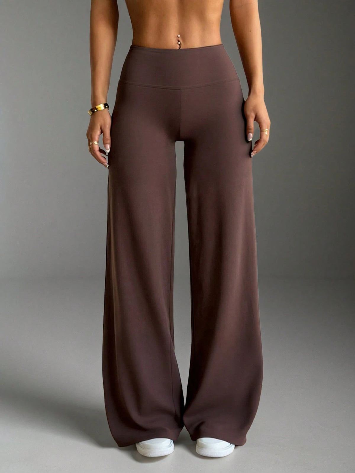 Women's Casual, Commute, Sports, Elegant, Modern Workplace Flared Trousers In Brown, Slim Fit, Summer Spring