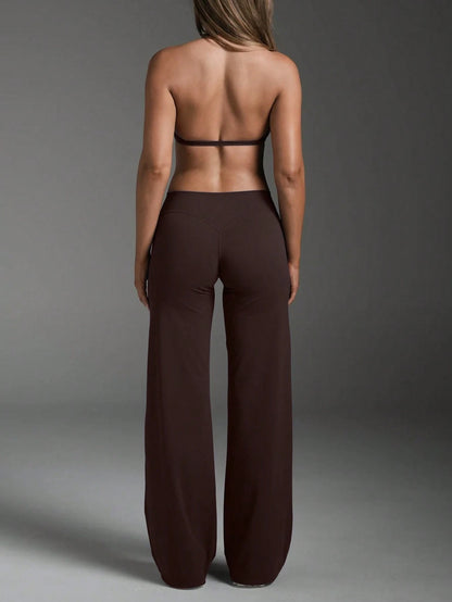 Women's Casual, Commute, Sports, Elegant, Modern Workplace Flared Trousers In Brown, Slim Fit, Summer Spring