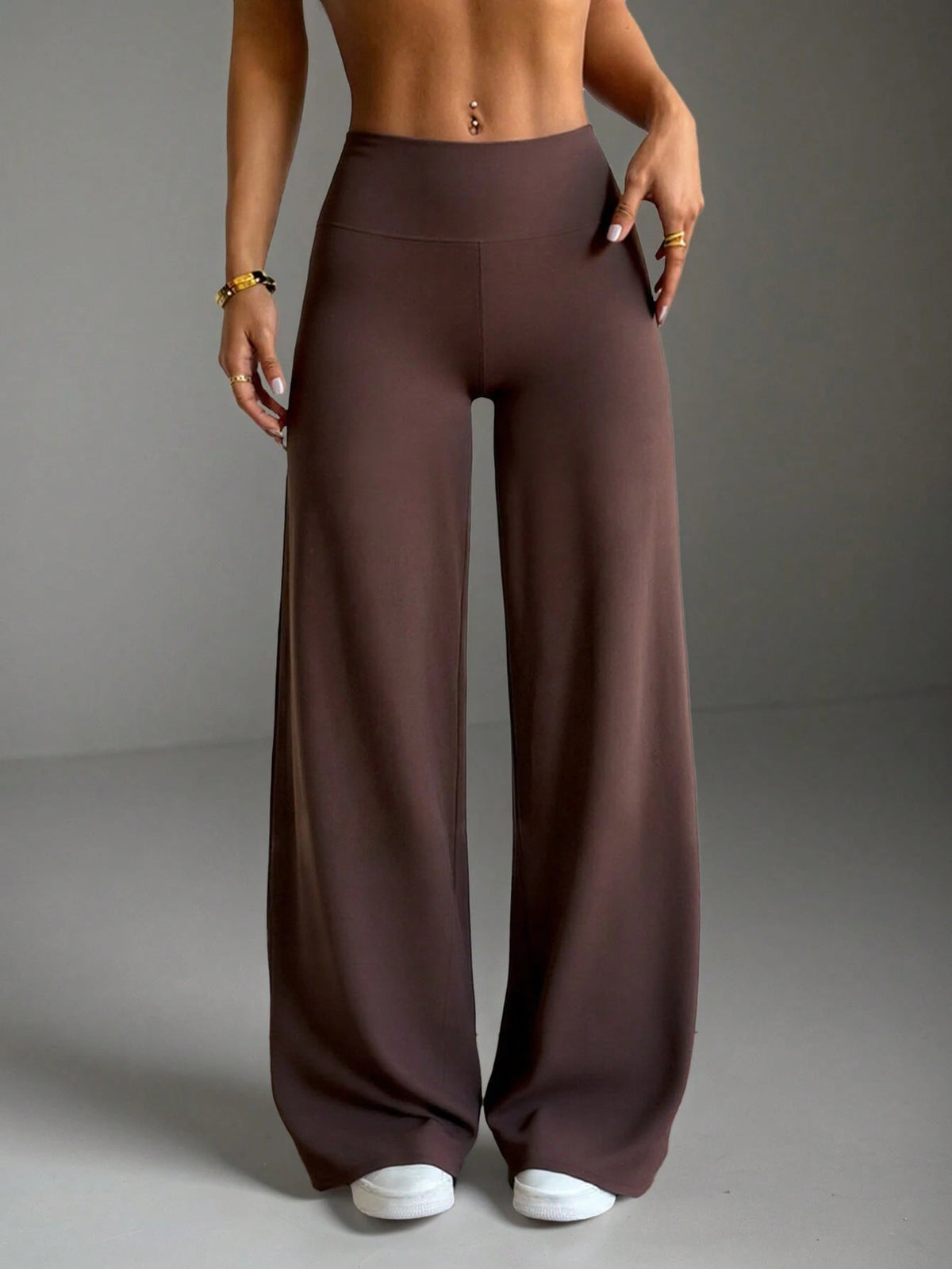 Women's Casual, Commute, Sports, Elegant, Modern Workplace Flared Trousers In Brown, Slim Fit, Summer Spring
