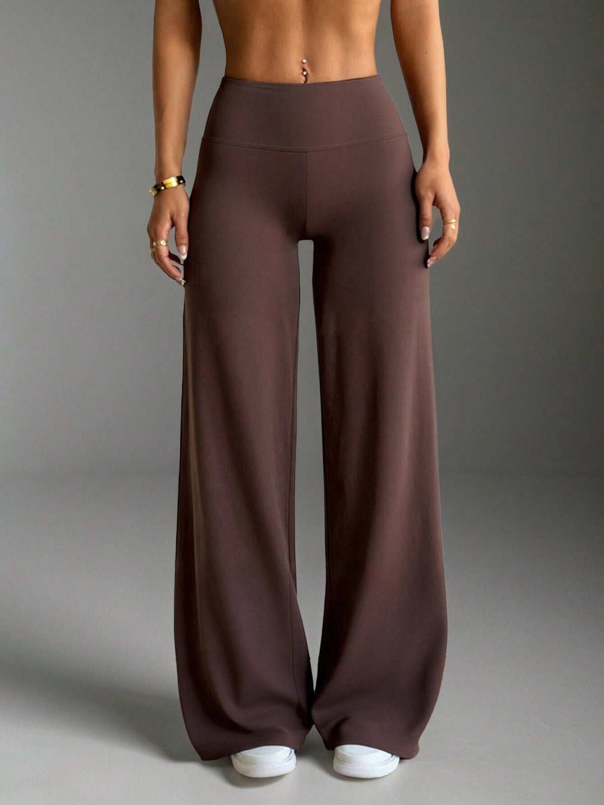 Women's Casual, Commute, Sports, Elegant, Modern Workplace Flared Trousers In Brown, Slim Fit, Summer Spring
