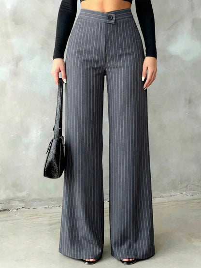 Women's Casual Elegant Black Straight Leg Pants, Summer Trousers With Asymmetric V-Waistline To Accentuate Curves, Suitable For School, Daily Wear, Work Commute, Dates, Holidays