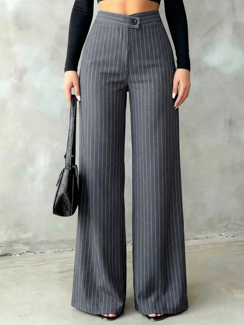 Women's Casual Elegant Black Straight Leg Pants, Summer Trousers With Asymmetric V-Waistline To Accentuate Curves, Suitable For School, Daily Wear, Work Commute, Dates, Holidays