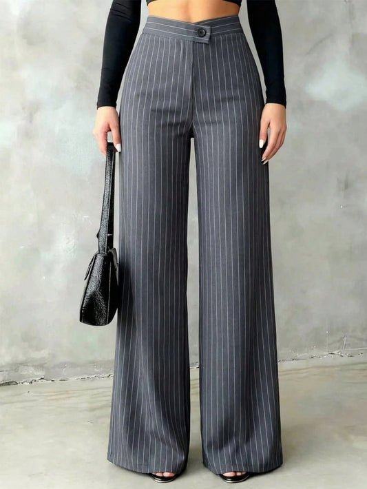 Women's Casual Elegant Black Straight Leg Pants, Summer Trousers With Asymmetric V-Waistline To Accentuate Curves, Suitable For School, Daily Wear, Work Commute, Dates, Holidays
