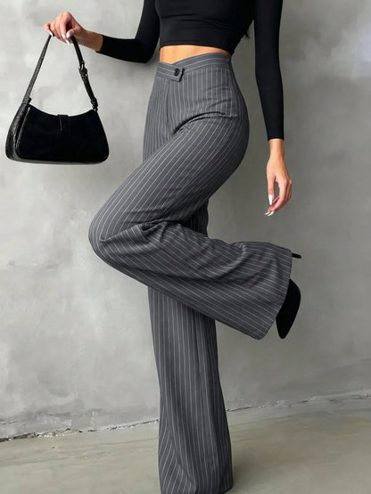 Women's Casual Elegant Black Straight Leg Pants, Summer Trousers With Asymmetric V-Waistline To Accentuate Curves, Suitable For School, Daily Wear, Work Commute, Dates, Holidays