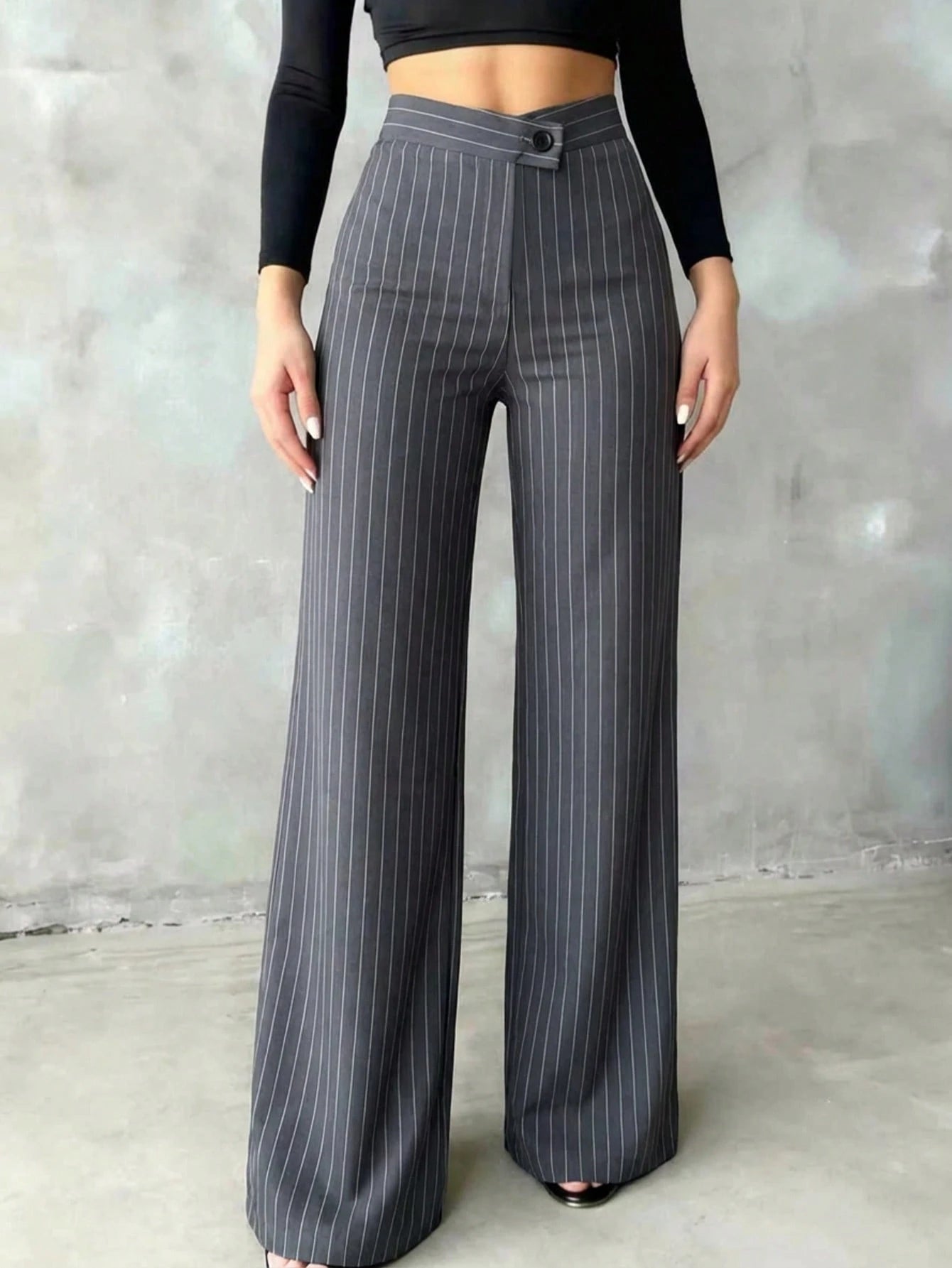 Women's Casual Elegant Black Straight Leg Pants, Summer Trousers With Asymmetric V-Waistline To Accentuate Curves, Suitable For School, Daily Wear, Work Commute, Dates, Holidays