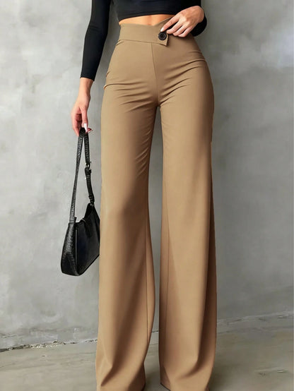 Women's Casual Elegant Black Straight Leg Pants, Summer Trousers With Asymmetric V-Waistline To Accentuate Curves, Suitable For School, Daily Wear, Work Commute, Dates, Holidays