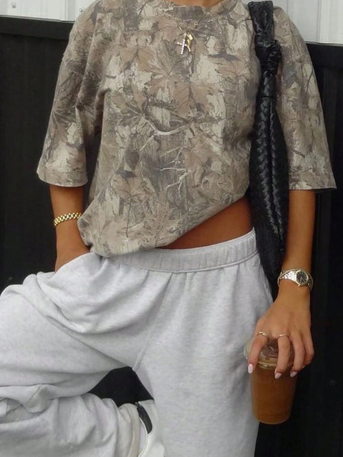 Women's Casual Loose Camouflage Print Short Sleeve T-Shirt