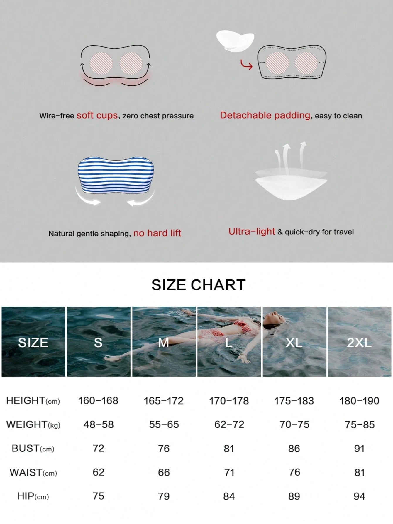 Women's Casual Sexy Striped Halter Bandeau Bikini Top With High Waist Swim Bottoms Swimwear Set, New Holiday Summer Vacation Travel Outfit Beach