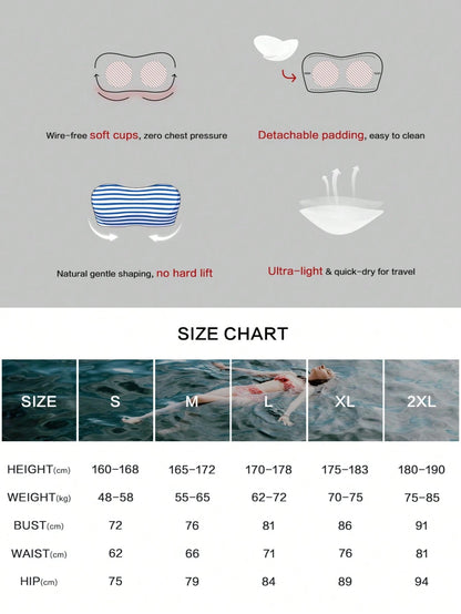 Women's Casual Sexy Striped Halter Bandeau Bikini Top With High Waist Swim Bottoms Swimwear Set, New Holiday Summer Vacation Travel Outfit Beach