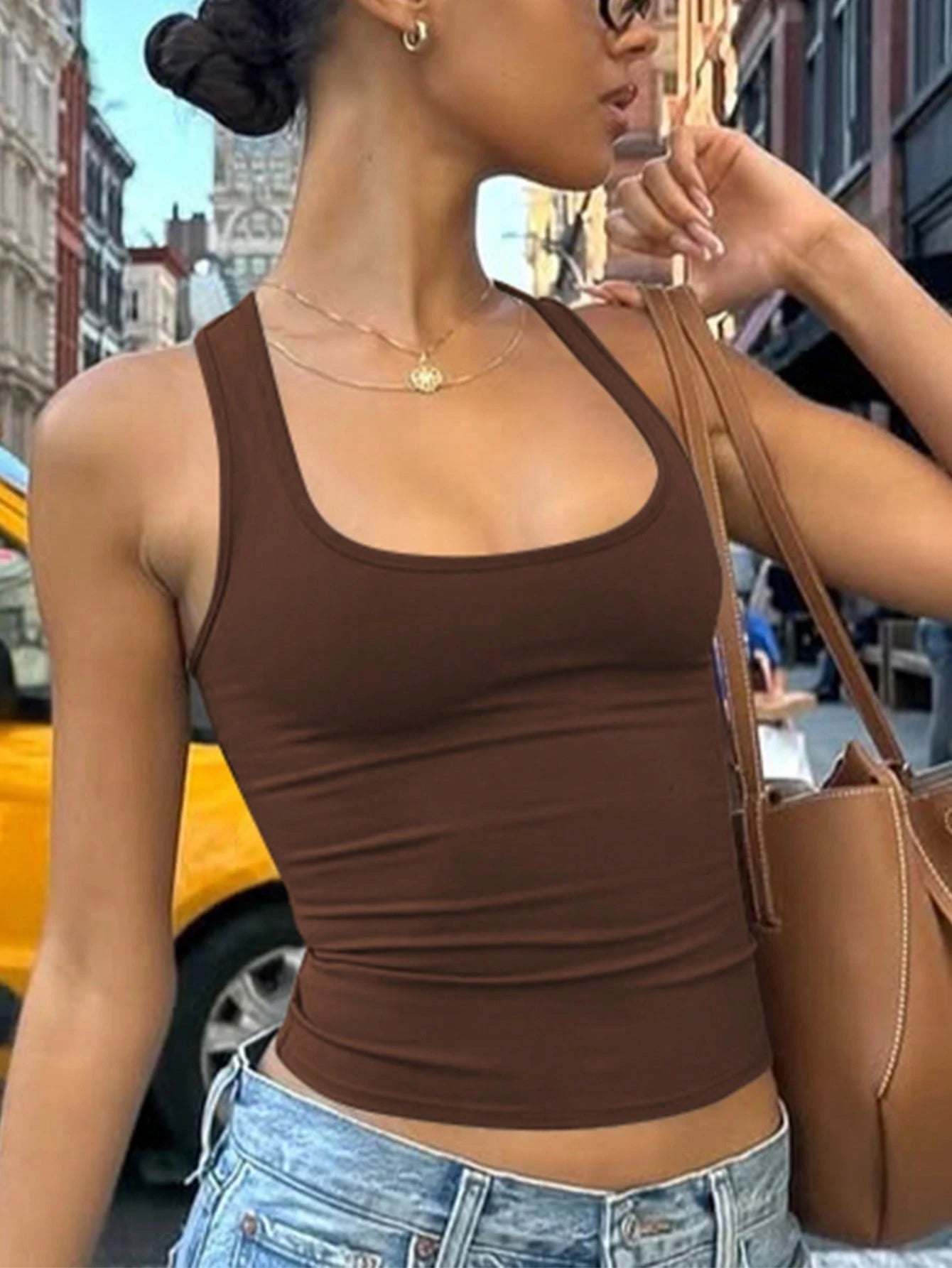 Women's Casual Solid Color Fitted Crop Top, Sexy Camisole For Street, Daily Wear, Vacation, Spring/Summer