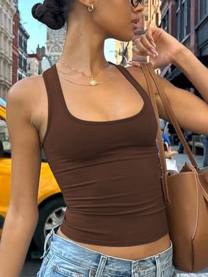 Women's Casual Solid Color Fitted Crop Top, Sexy Camisole For Street, Daily Wear, Vacation, Spring/Summer