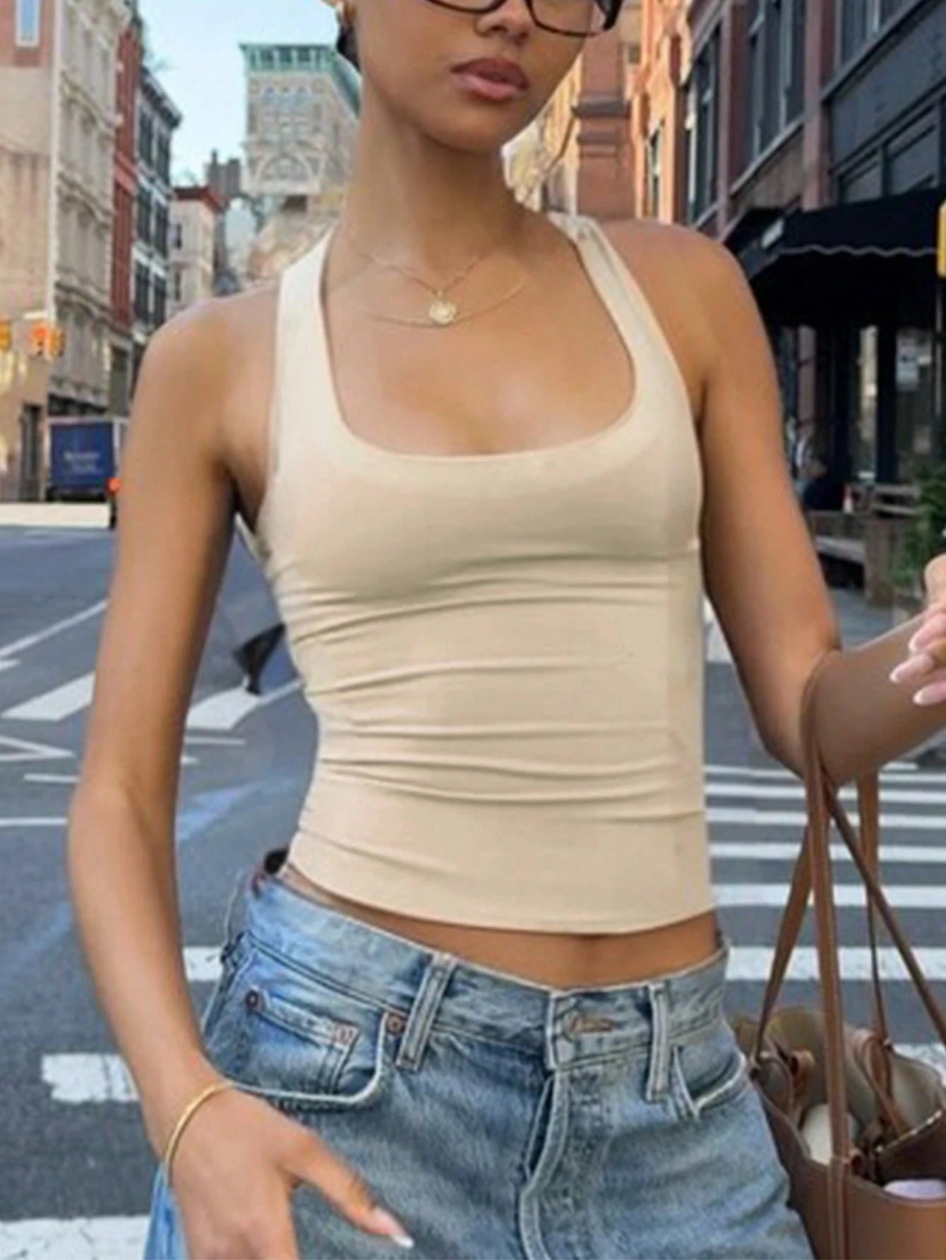 Women's Casual Solid Color Fitted Crop Top, Sexy Camisole For Street, Daily Wear, Vacation, Spring/Summer