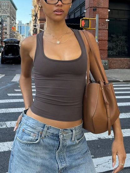Women's Casual Solid Color Fitted Crop Top, Sexy Camisole For Street, Daily Wear, Vacation, Spring/Summer