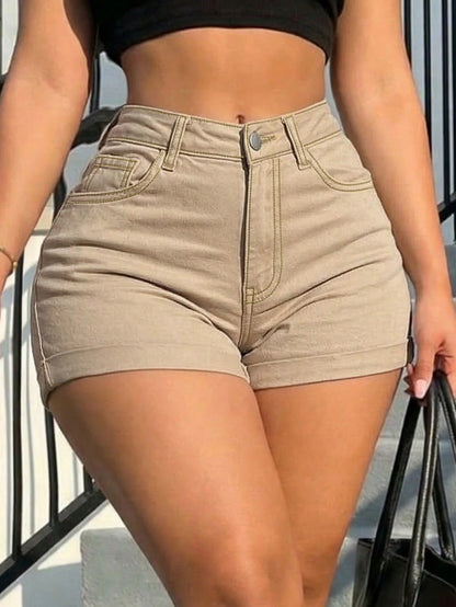 Women's Casual Woven Fabric Zip-Up Straight Shorts Black Summer