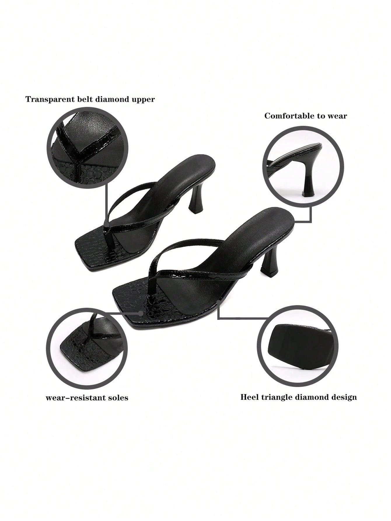 Women's Classic High Heel Flip Flops, Simple And Elegant High Heel Colorblock Sandals, Summer Fairy Style Stiletto Heel Toe-Post Slides, Toe-Split Sandals, Beach Vacation Fashion Cross Strap Women's S