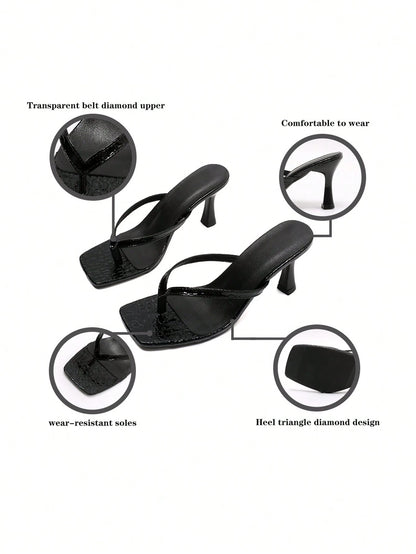 Women's Classic High Heel Flip Flops, Simple And Elegant High Heel Colorblock Sandals, Summer Fairy Style Stiletto Heel Toe-Post Slides, Toe-Split Sandals, Beach Vacation Fashion Cross Strap Women's S