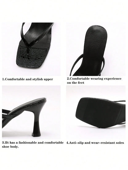 Women's Classic High Heel Flip Flops, Simple And Elegant High Heel Colorblock Sandals, Summer Fairy Style Stiletto Heel Toe-Post Slides, Toe-Split Sandals, Beach Vacation Fashion Cross Strap Women's S