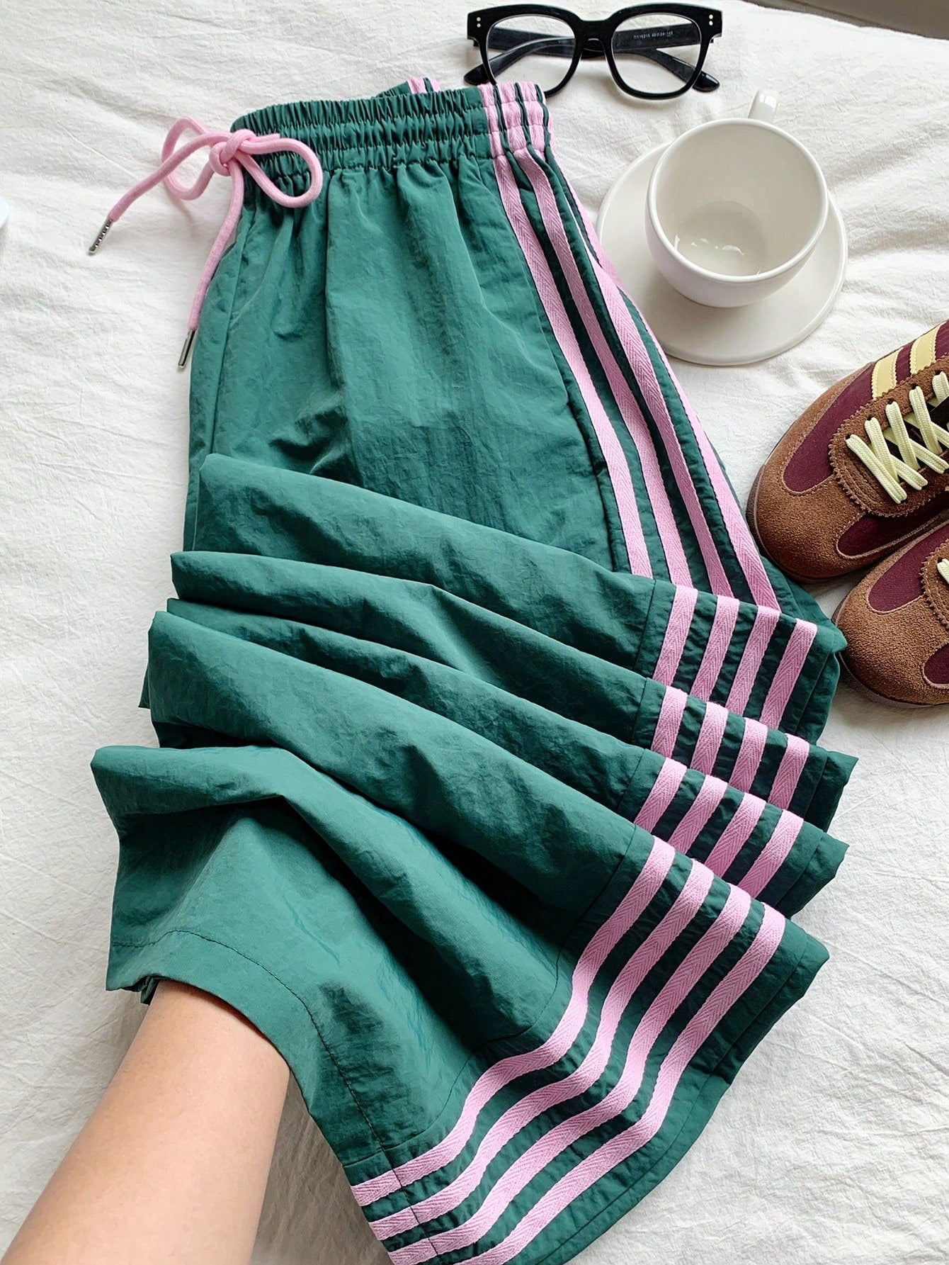 Women's Contrast Color Casual Drawstring Waist Side Striped Print Pants