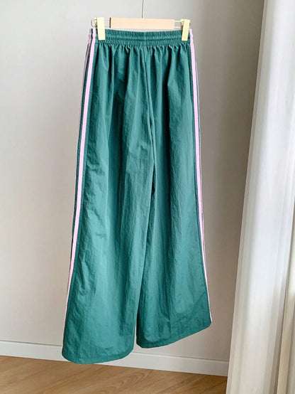 Women's Contrast Color Casual Drawstring Waist Side Striped Print Pants