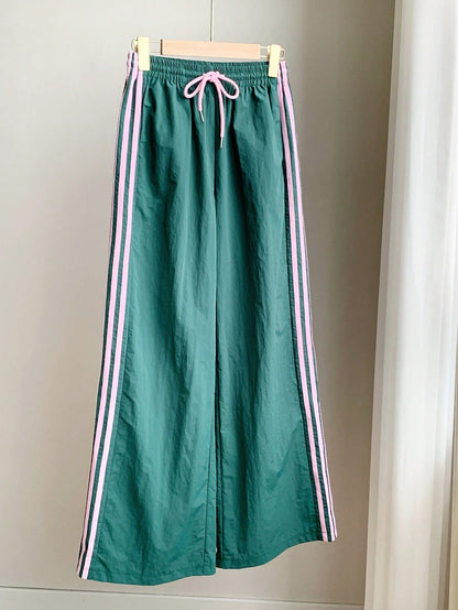 Women's Contrast Color Casual Drawstring Waist Side Striped Print Pants